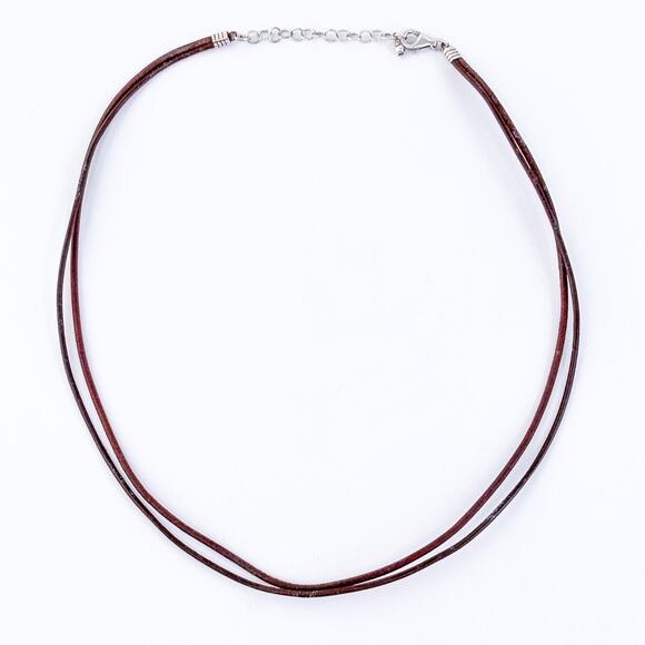 Vintage Sterling Silver 925 Black & Brown Leather Cord Necklace 17.5”-19.5” - Picture 2 of 5